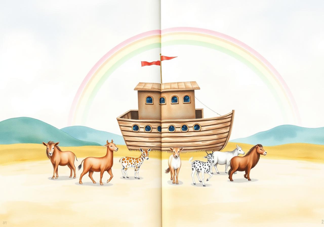 Noah's Ark illustrated book spread